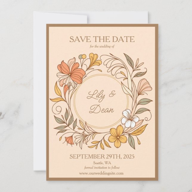 Elegant Art Nouveau Floral Save the Date (Front)