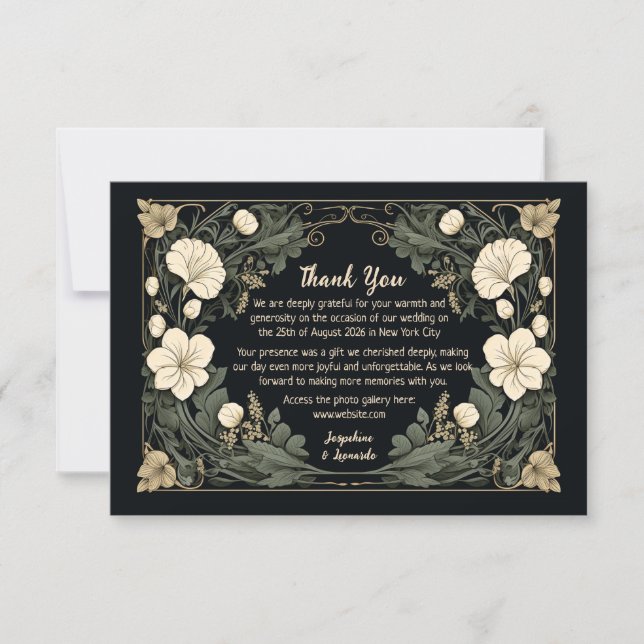 Élégant Art nouveau foncé Mariage Floral Merci (Devant)