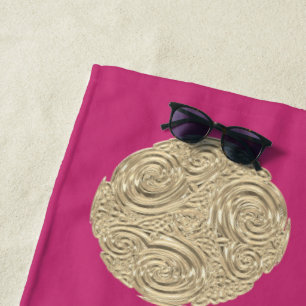 Elegant art nouveau gold fuschia pink medallion beach towel