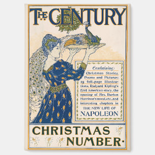 Elegant Art Nouveau Lady With Peacock Winter Magnet