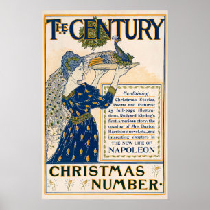 Elegant Art Nouveau Lady With Peacock Winter Poster