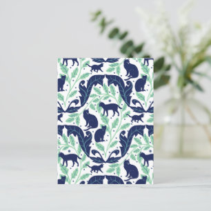 Elegant Art Nouveau Mint Blue Black Cat-Whimsical  Postcard