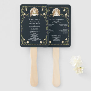 Elegant Art Nouveau Owls Wedding  Program Hand Fan
