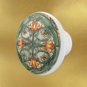 elegant art nouveau pattern ceramic knob