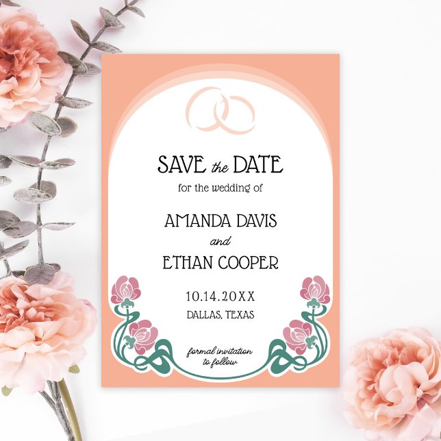 Elegant Art Nouveau Peach Colour Wedding  Save The Date (Creator Uploaded)