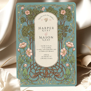 Elegant Art Nouveau Pinnk Lily Wedding Invitation