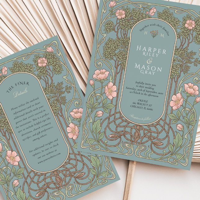 Elegant Art Nouveau Pinnk Lily Wedding Invitation (Creator Uploaded)