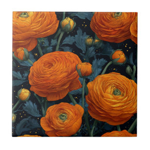 Elegant Art Nouveau Ranunculus  Tiles  For Kitchen