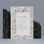 Elegant Art Nouveau Rose Frame Save The Date Invitation<br><div class="desc">Elegant, modern, and delicate ornate frame with intricate floral patterns, especially roses, carved throughout. The frame is monochromatic, giving it a classic, elegant look. It has a three-dimensional quality, Save The Date wedding invitation that you can customize with your info to make it furthermore special. The romantic minimalist design features...</div>