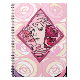 Elegant Art Nouveau Rose Woman Notebook
