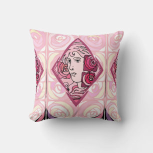 Elegant Art Nouveau Rose Woman Throw Pillow