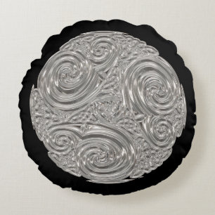 Elegant  art nouveau silver black medallion  round pillow