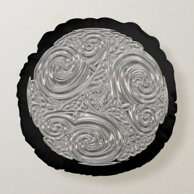 Elegant  art nouveau silver black medallion  round pillow (Front)