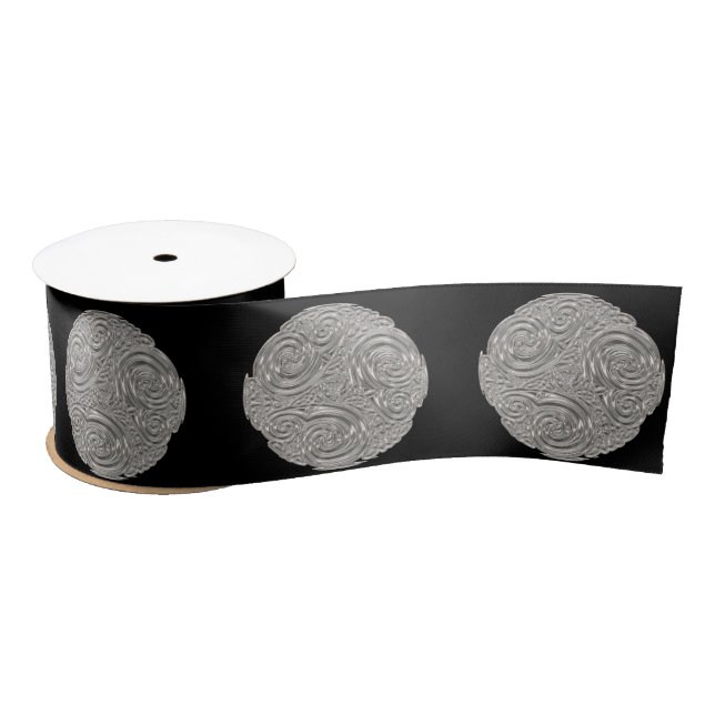 Elegant  art nouveau silver black medallion  satin ribbon (Spool)