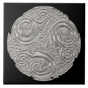 Elegant art nouveau silver black medallion tile