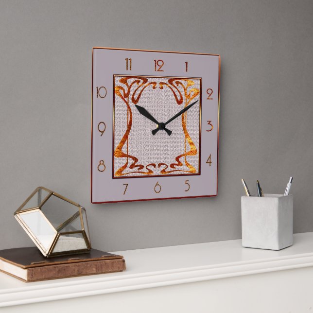 Elegant Art Nouveau Square Clock (Office)