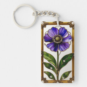 Elegant Art Nouveau Stained Glass Flower Keychain