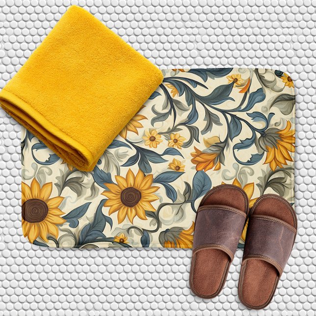 Elegant Art Nouveau Sunflower Pattern Bath Mat (Creator Uploaded)
