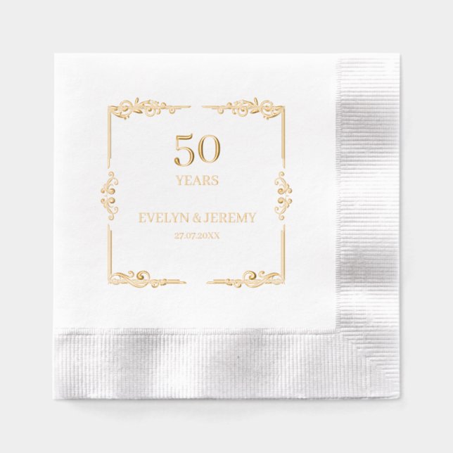 Elegant Art Nouveau Wedding Anniversary Foil Napkins (Front)