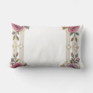 Elegant Art Nouveau Wedding Rose Frame Border Lumbar Pillow