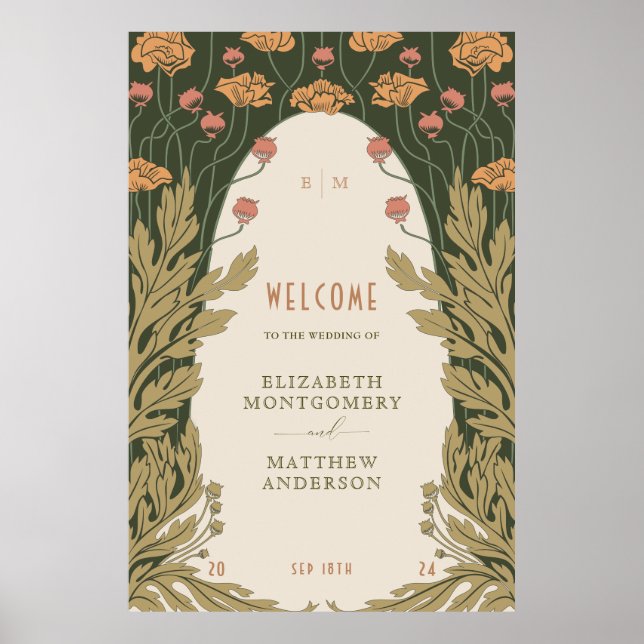 Elegant Art Nouveau Wedding Welcome Sign (Front)