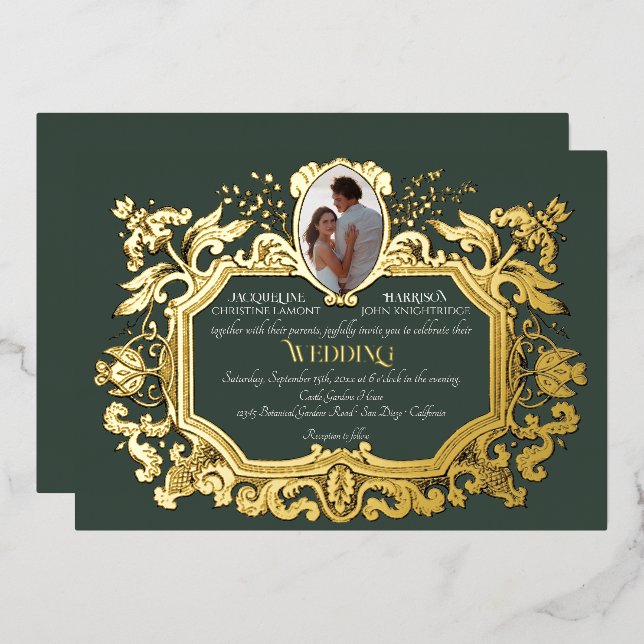 Elegant Art Nouveau Winter Forest n Gold Wedding (Front/Back)