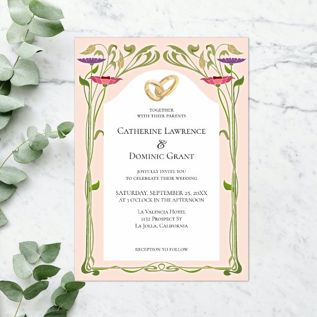 Elegant Art Nouveau with Rings Wedding Invitation (Creator Uploaded)