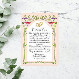 Elegant Art Nouveau with Rings Wedding  Thank You Card