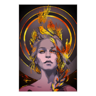 Elegant Art Print with Golden Wheat and Bird