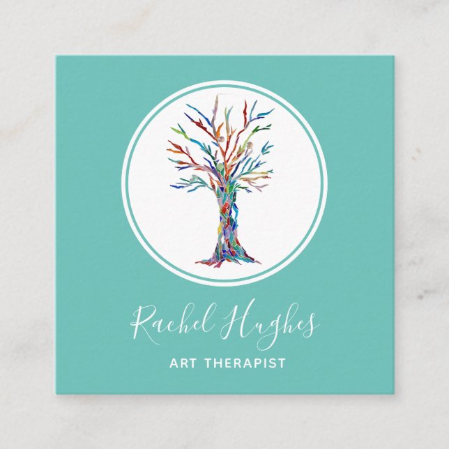Elegant Art Therapist Tree Square Business Card (Front)