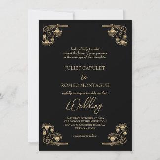 Elegant ArtDeco gold & black traditional wedding I Invitation