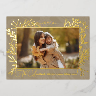 Elegant Artisan Gold Leaves Photo Foil Holiday Postcard