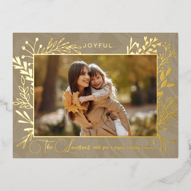 Elegant Artisan Gold Leaves Photo Foil Holiday Postcard (Front)