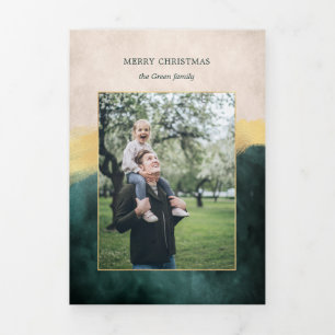 Elegant Artisan Green w/Gold Brush Stroke Photo Tri-Fold Card