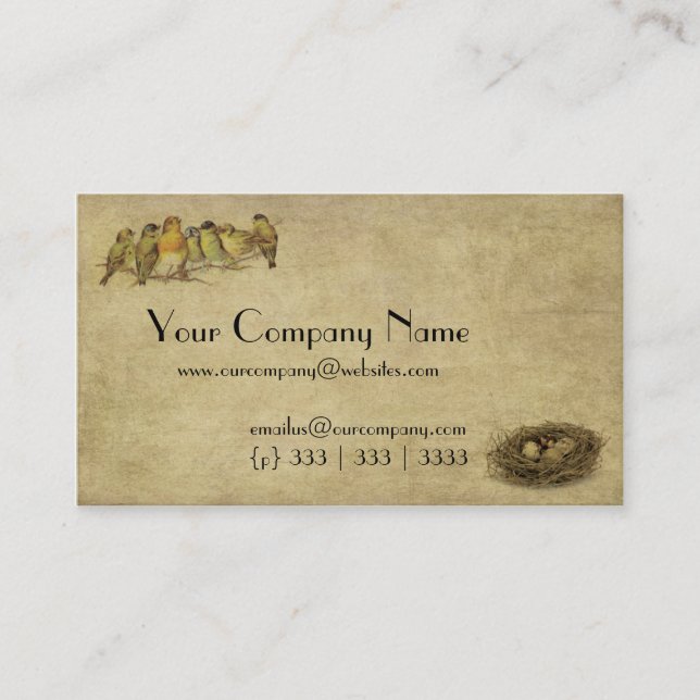 Elegant & Artistic Birds And Nest- Business Card (Front)