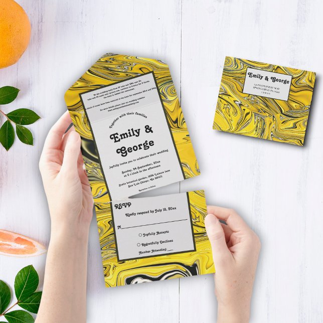 Elegant Artistic Black Gold Abstract Art Wedding All In One Invitation (Creator Uploaded)