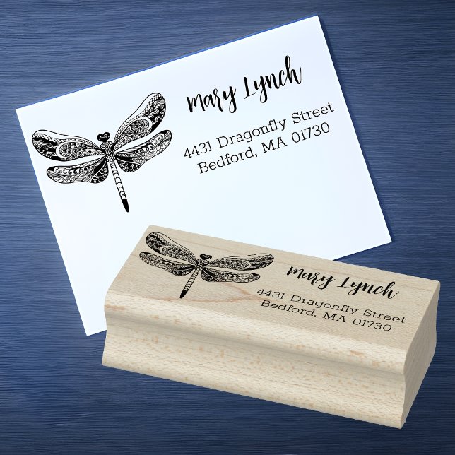 Elegant Artistic Dragonfly Return Address Rubber Stamp (Creator Uploaded)