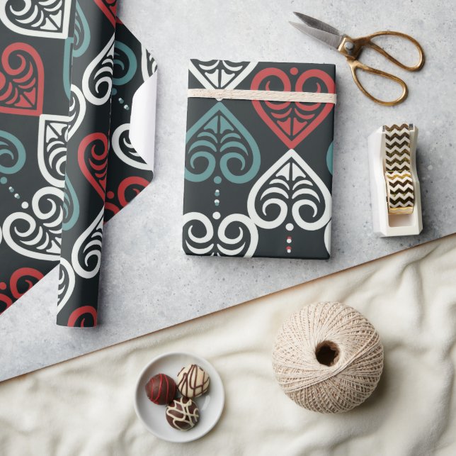 Elegant Artistic Ethnic Black Red White Pattern Wrapping Paper (Crafts)