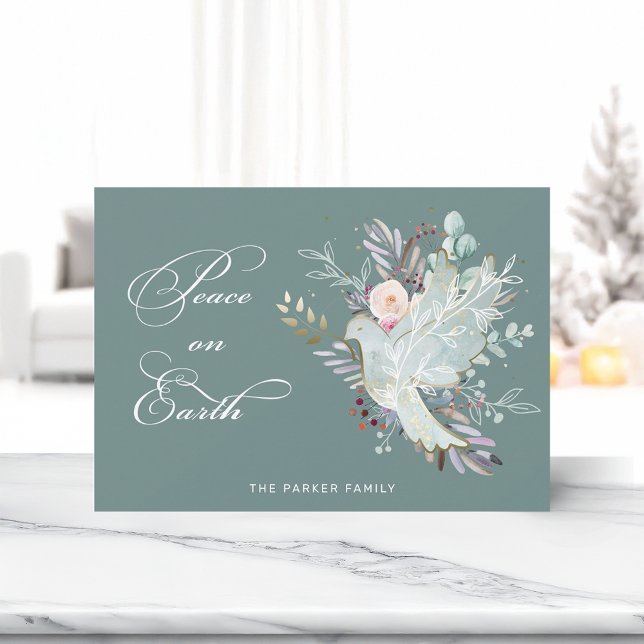 Elegant Artistic Floral Peace on Earth Dove Holiday Card (Creator Uploaded)