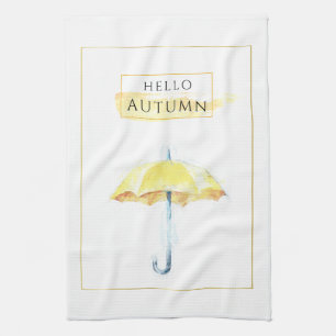 Elegant & Artistic Golden Autumn Umbrella Drawing Kitchen Towel