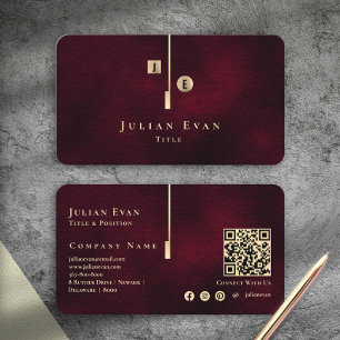 Elegant Artistic Monogram Burgundy Wine Gold Business Card