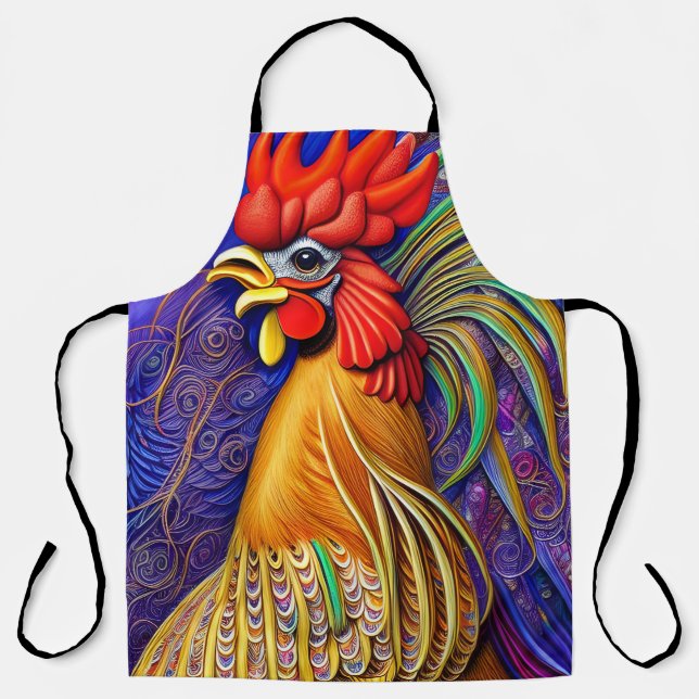 Elegant Artistic Watercolor Royal Pastel Rooster Apron (Front)