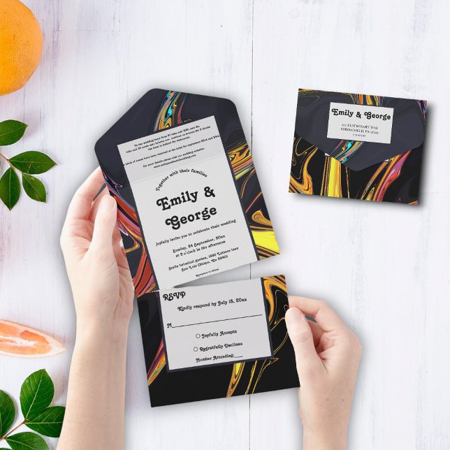 Elegant Artsy Abstract Modern Minimal Chic Wedding All In One Invitation (Creator Uploaded)