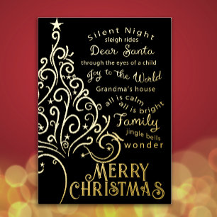 Elegant Artsy Christmas Tree Typography Foil Holiday Card
