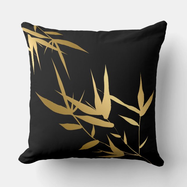 Elegant Asian Black Gold Bamboo 1 Throw Pillow (Front)