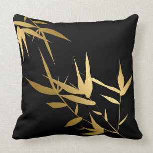 Elegant Asian Black Gold Bamboo 1 Throw Pillow