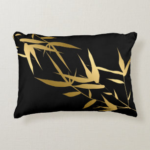 Elegant Asian Black Gold Bamboo for home Accent Pillow