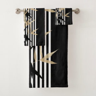 Elegant Asian Black White Stripe Gold Bamboo set