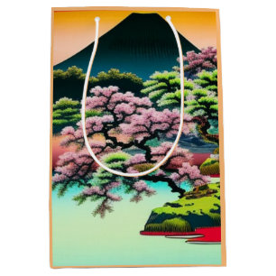 Elegant Asian Landscape Cherry Blossoms Medium Gift Bag