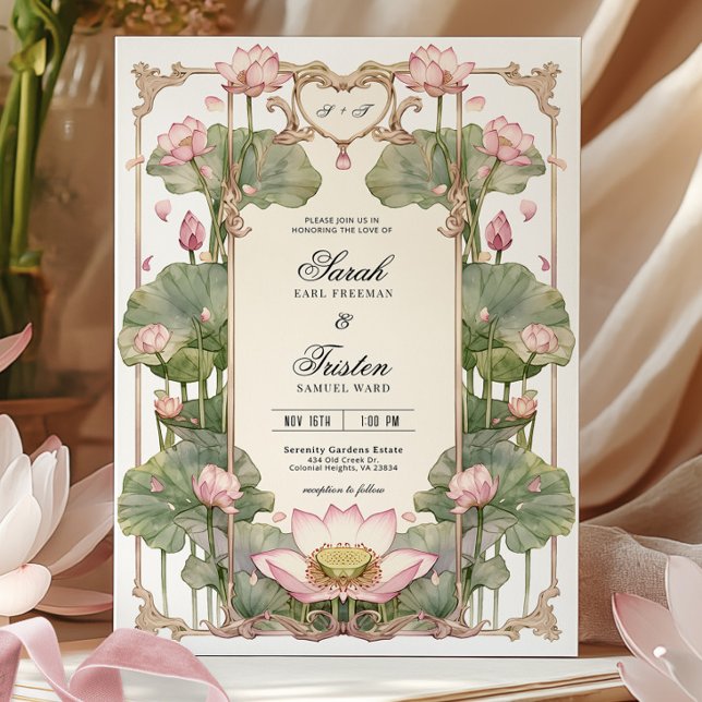 Elegant Asian Lotus Wedding Invitation (Creator Uploaded)